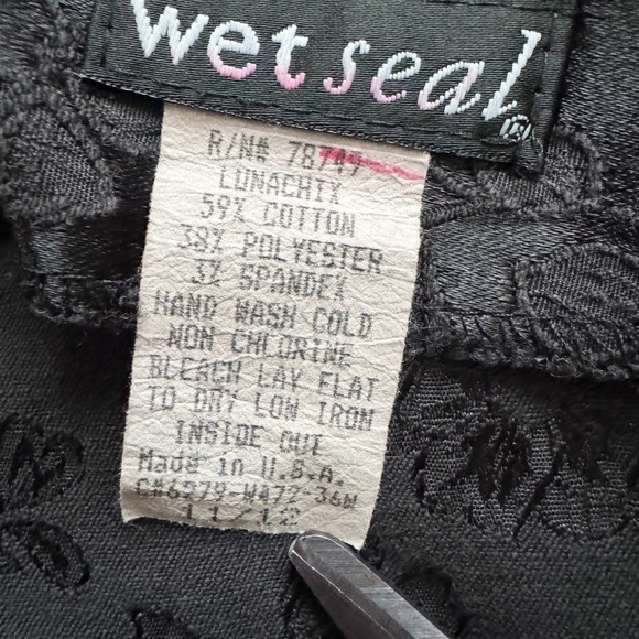 VTG Wet Seal Black Floral Flared Pants Womens Sz 12 Vintage Y2K 90s Whimsigoth - Picture 2 of 11